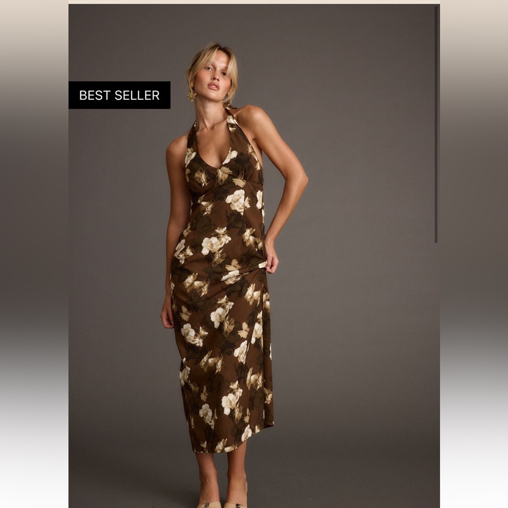 12th tribe Adriana Brown Floral Halter Madi Dress